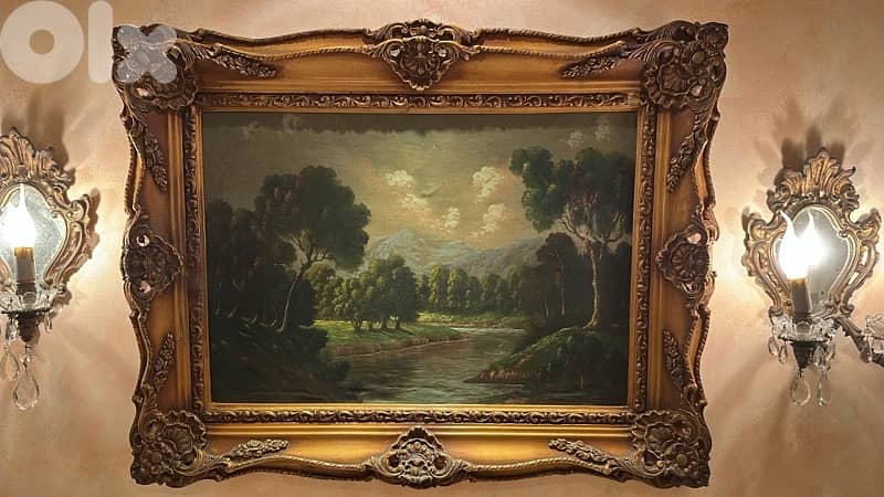 set console + painting + 2 lamps 1