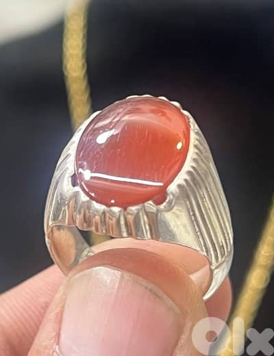 Silver Ring Aqeeq Yamani 950 Bahrain Made