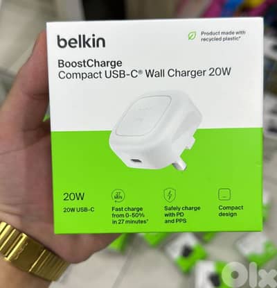 Belkin Boostcharge compact usb-c wall charger 20w 3pin white