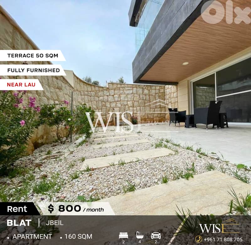 160 SQM Fully Furnished Apartment with Terrace for RENT in Blat! 0