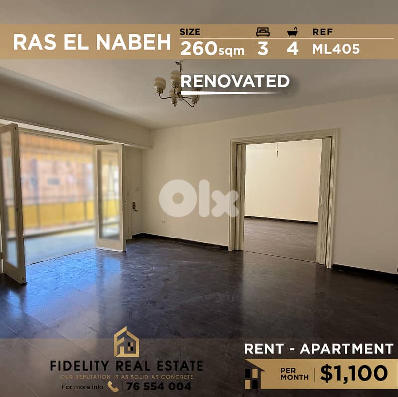 Apartment for rent in Ras El Nabeh ML405 شقة للإيجار في رأس النبع 0