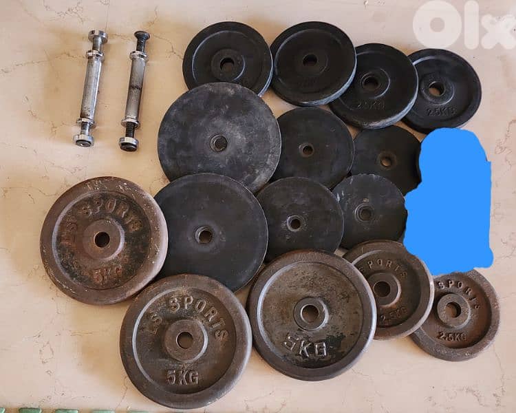 45 kg weights, plates and 2 axes dumbells, home gym equipments 0