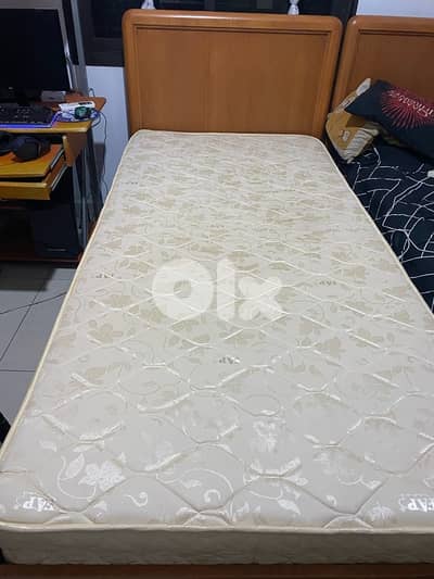 pure wooden bed with mattress and 2 drawers