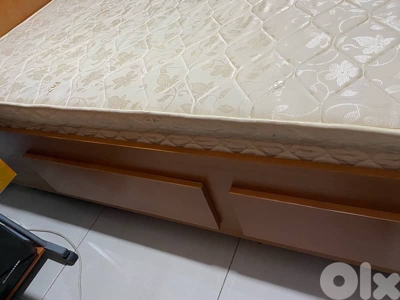 pure wooden bed with mattress and 2 drawers 1