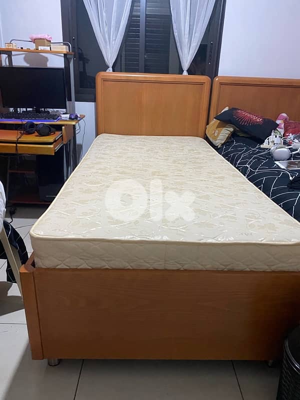 pure wooden bed with mattress and 2 drawers 3