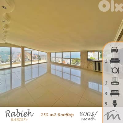 Rabieh | Charming High Ceiling Rooftop | 3 Master Bedrooms | Open View
