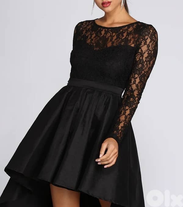 Black Tamia Lace Drama Dress 0