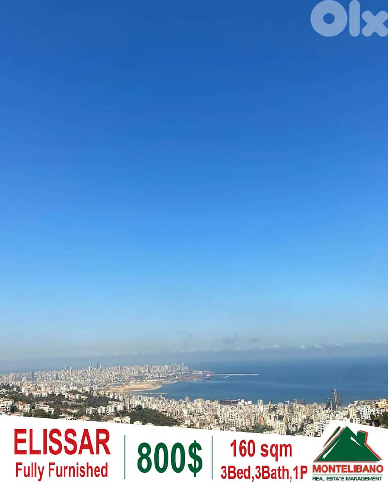 Fully Furnished 160 sqm Apartment For Rent in Elissar+Open Sea View 0