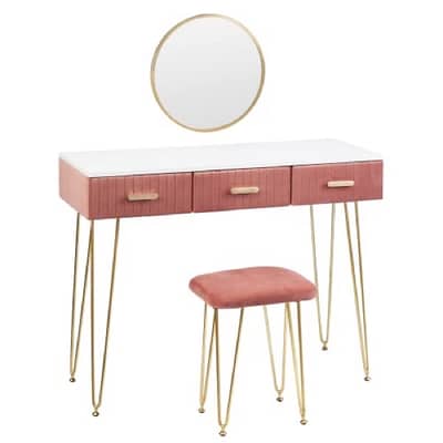 vanity table with pouf and side drawers