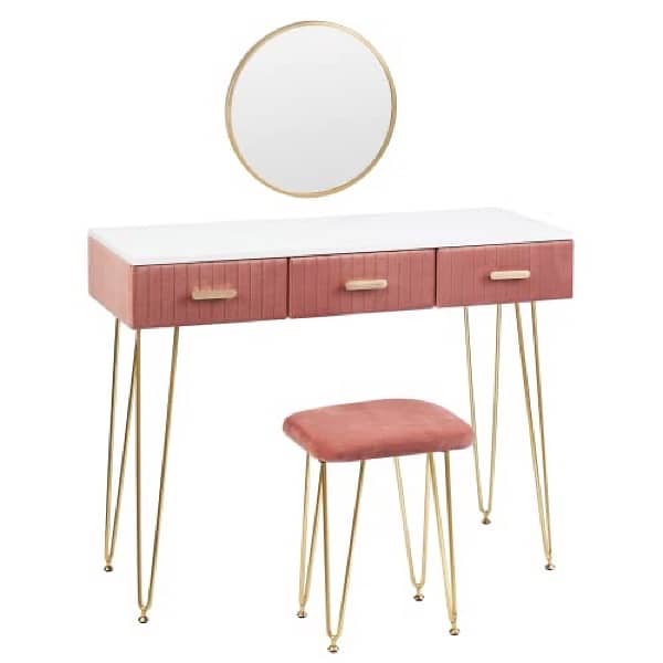 vanity table with pouf and side drawers 0