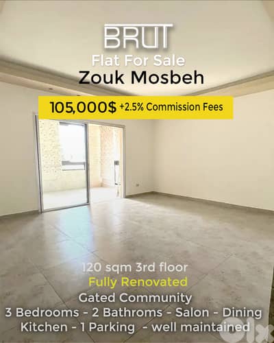 120 sqm apartment for sale in zouk mosbeh -Full cash