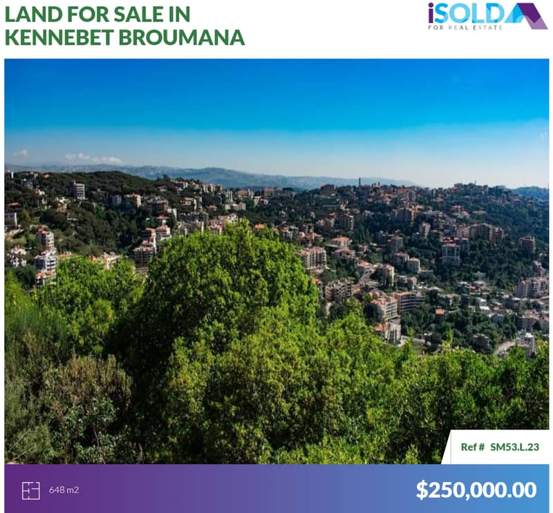 Prime land+mountain view 4sale in Kennebet Broumanaأرض في قنابة برمانا 0