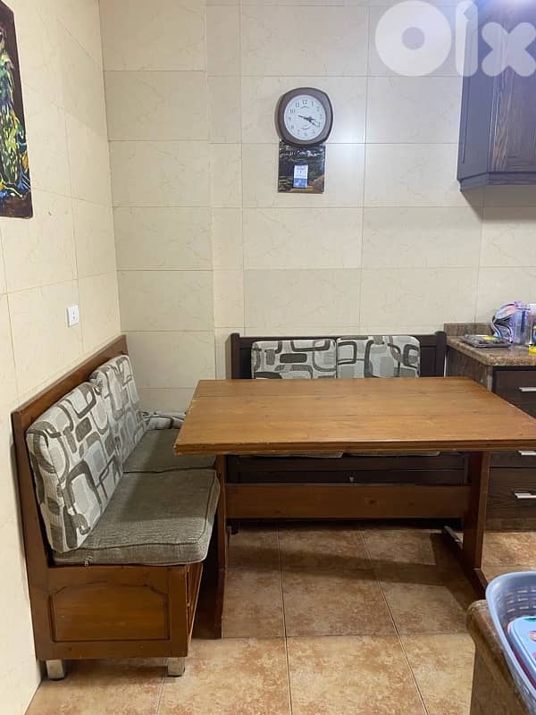 wooden dining table +3 benches 0