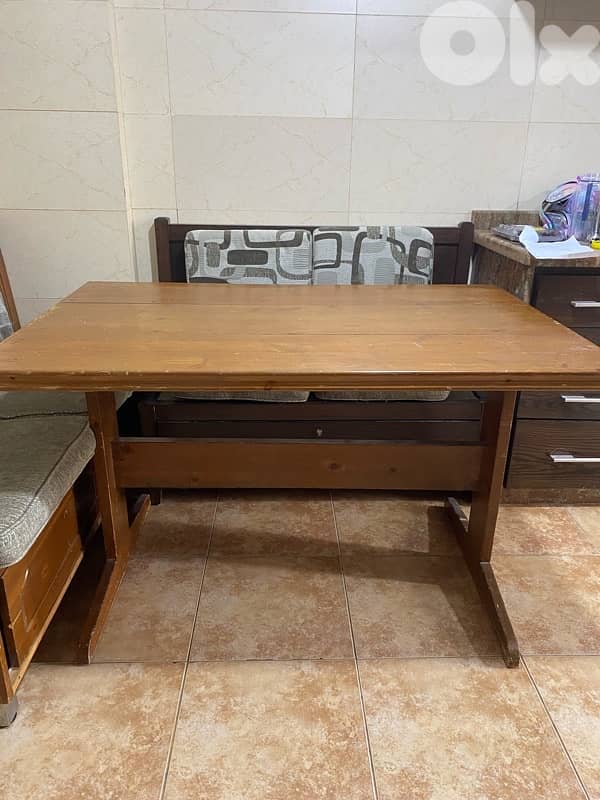 wooden dining table +3 benches 2