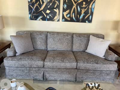 Modern Neutral Sofa with subtle geometric/patterned beige upholstery
