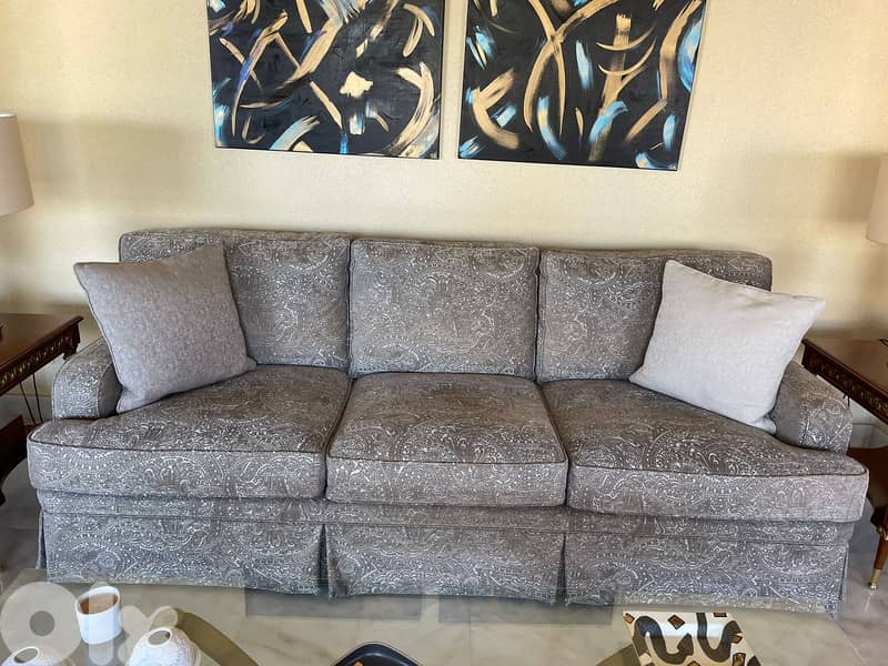 Modern Neutral Sofa with subtle geometric/patterned beige upholstery 0