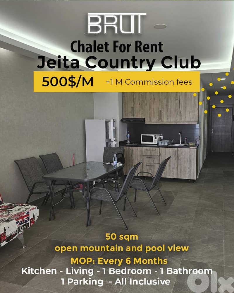 50 sqm Furnished Chalet for rent in jeita Country Club- All inclusive 0