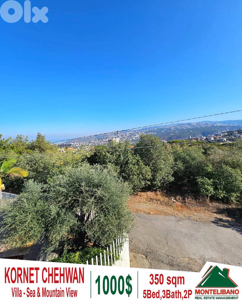 350 sqm Villa For Rent in Kornet Chehwan (Hbous) + Mountain & Sea View 0