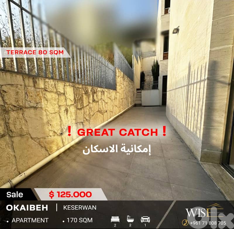 170 SQM Apartment for SALE in Okaibeh - keserouan! 0