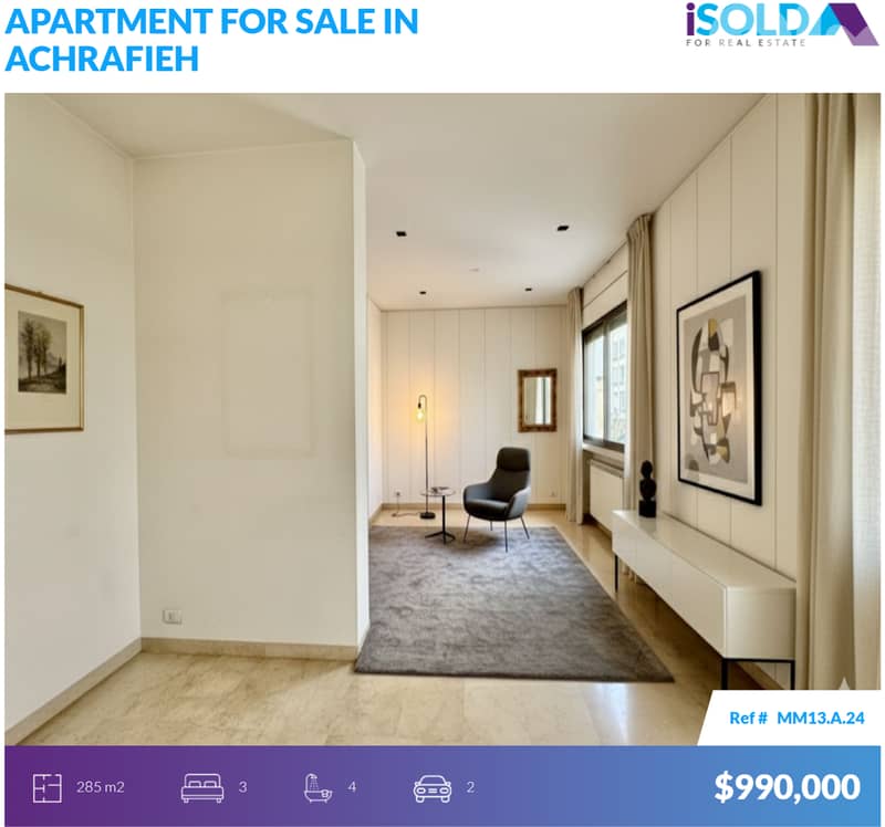 3 bedroom apartment+open view 4sale in Achrafieh-شقة للبيع في الأشرفية 0
