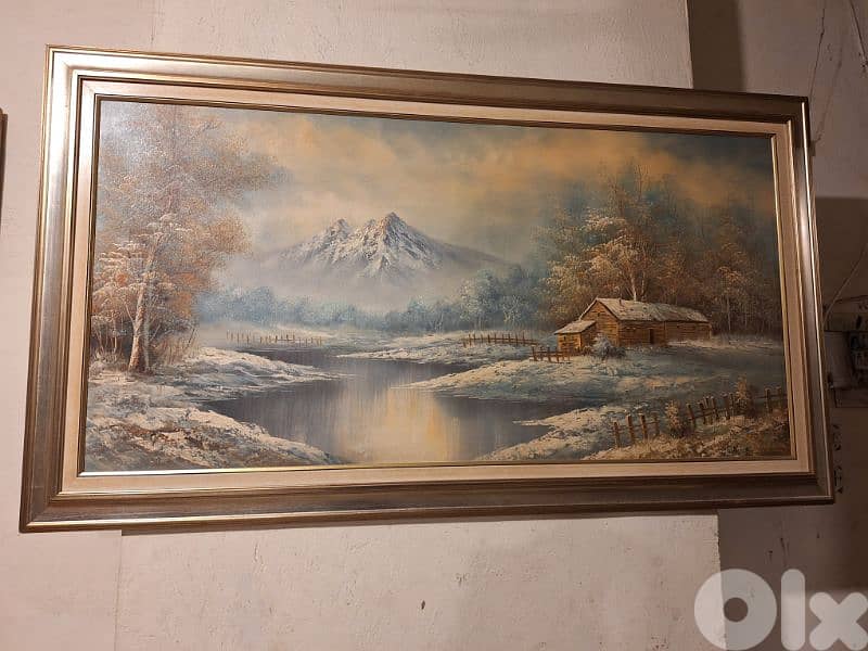 لوحة رسم زيتي اوروبية مميزة انتيك مع كادر خشب ناعم 0