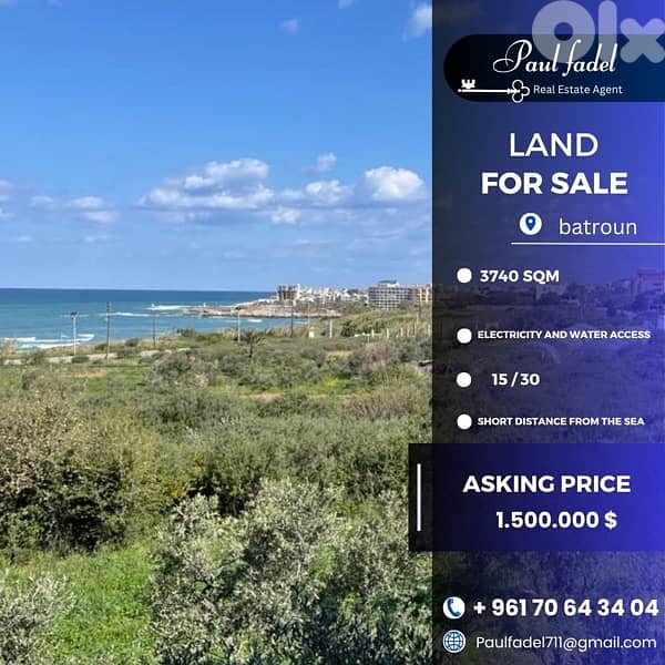 Land for Sale in Batroun  Prime 3,740 SQM land just steps from the sea 0