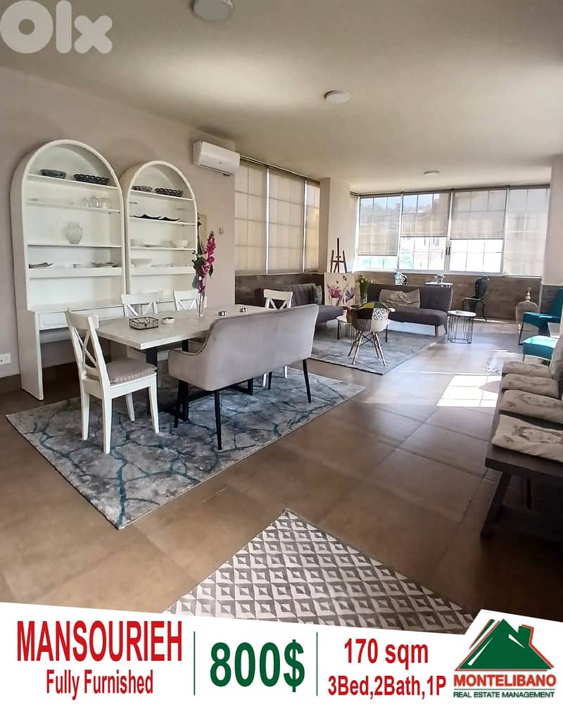 Fully Furnished 170 sqm Apartment For Rent in Mansourieh 0