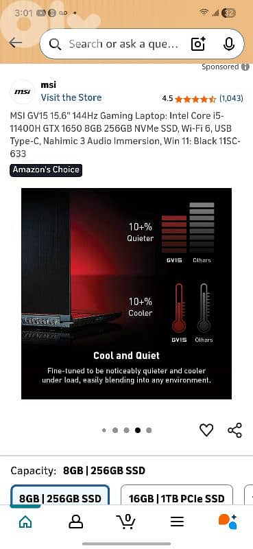 MSI GV15-11SC-633 Ci5 11Th Gen 8GB Ram 256GB SSD 144Hz GTX 1650 MAX-Q 3