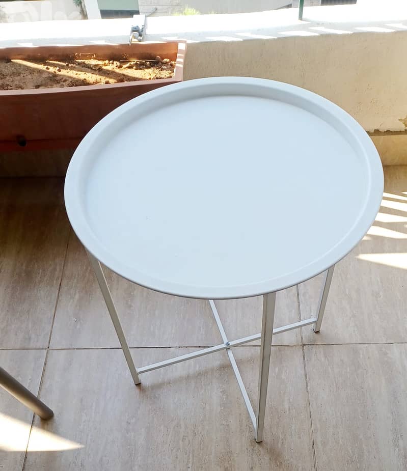 White Foldable Balcony / Terrace Side Table 0