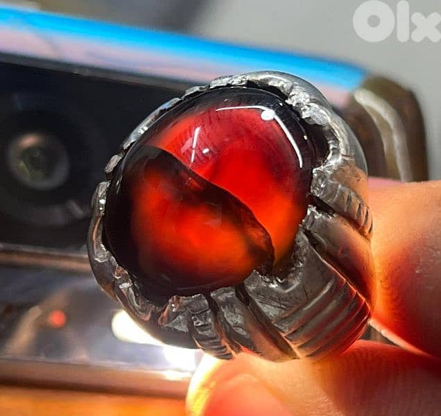 Silver Aqeeq Yamani Ring 950 Bahrain | خاتم فضة عقيق يمني بحريني يدوي 0