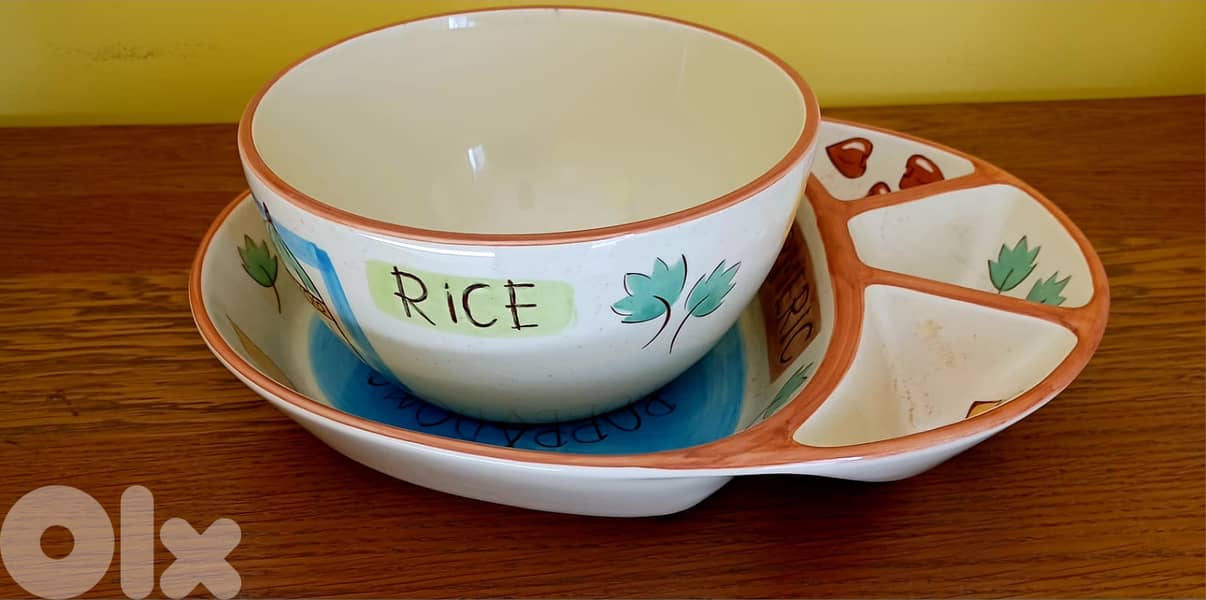 Ceramic Hand-Painted Serving Set (Bowl & Divided Platter) 0