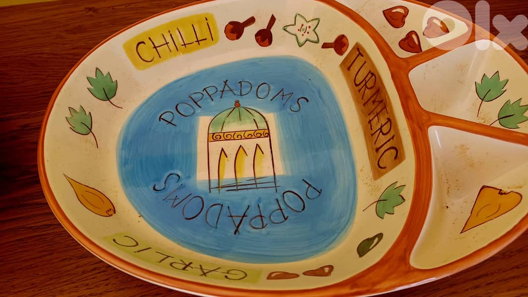 Ceramic Hand-Painted Serving Set (Bowl & Divided Platter) 1