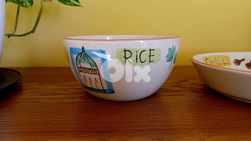 Ceramic Hand-Painted Serving Set (Bowl & Divided Platter) 2