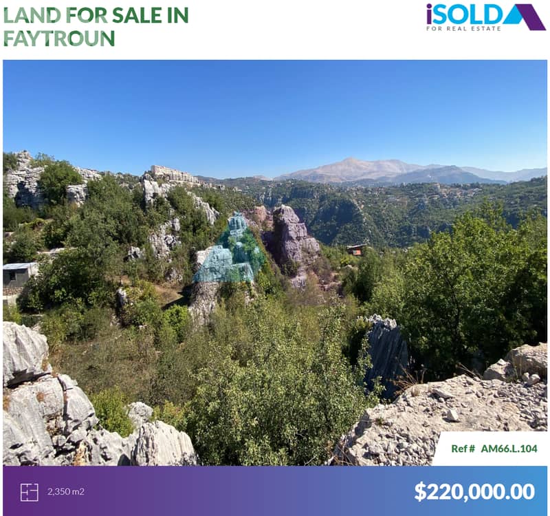 2350m2 Prime Land+mountain view 4sale in Faytroun- أرض للبيع في فيطرون 0