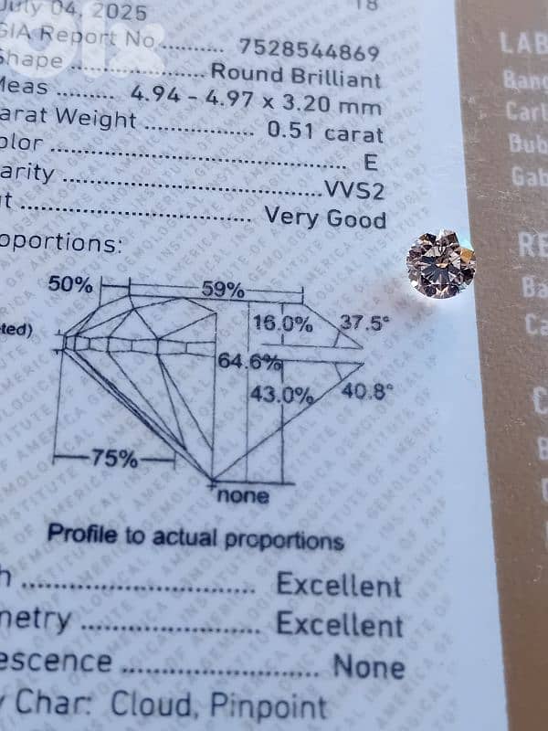 certified diamond 0.51 ct. E vvs2. 0