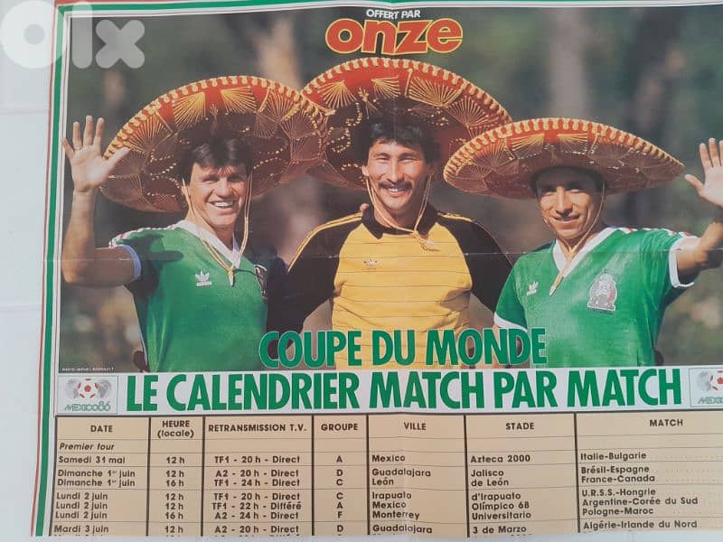 1986 Mondial Mexico  rare poster France + full Schedule 1
