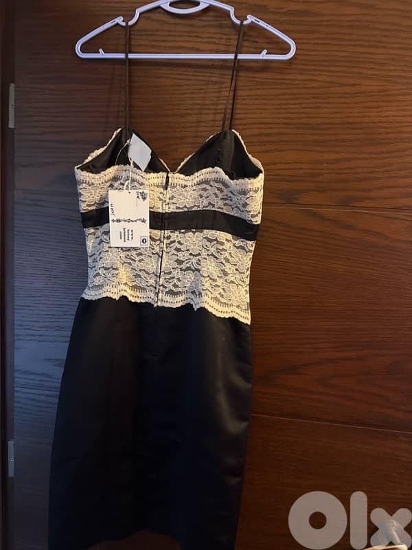 black satin cocktail short dress with dentelle 0