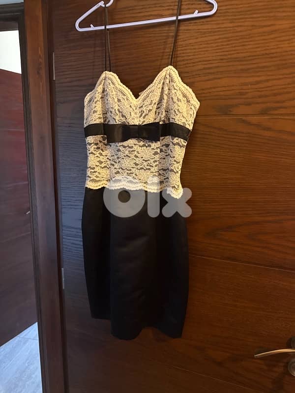 black satin cocktail short dress with dentelle 1