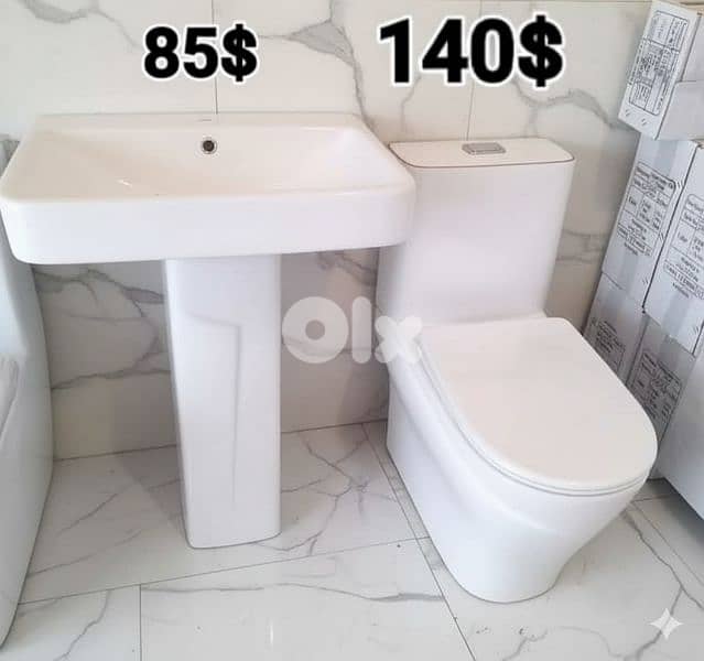 طقم حمام (كرسي + مغسلة). (bathroom toilet set (seat and sink 7