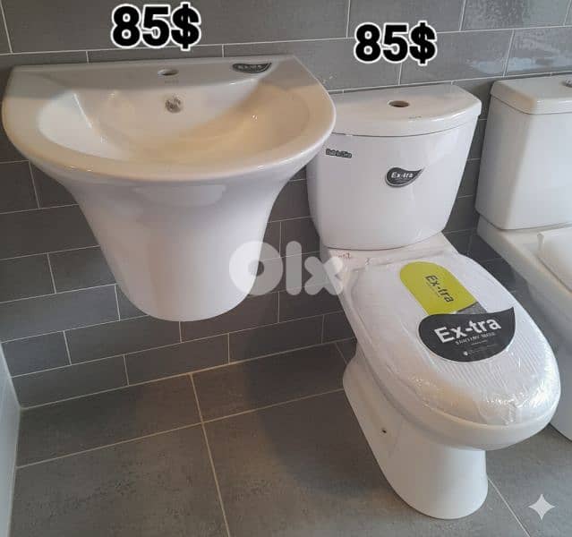 طقم حمام (كرسي + مغسلة). (bathroom toilet set (seat and sink 9