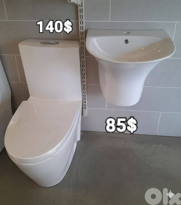 طقم حمام (كرسي + مغسلة). (bathroom toilet set (seat and sink 10