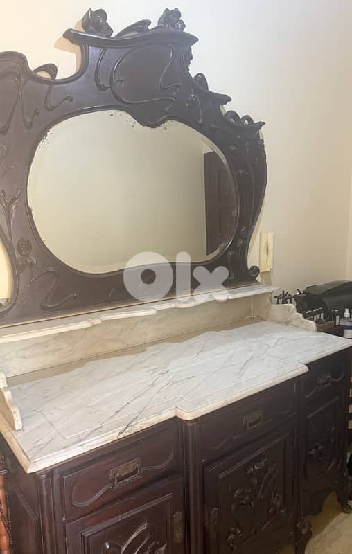 Antique Solid Wood Dresser with Marble Top & Mirror — 70+ Years Old 0
