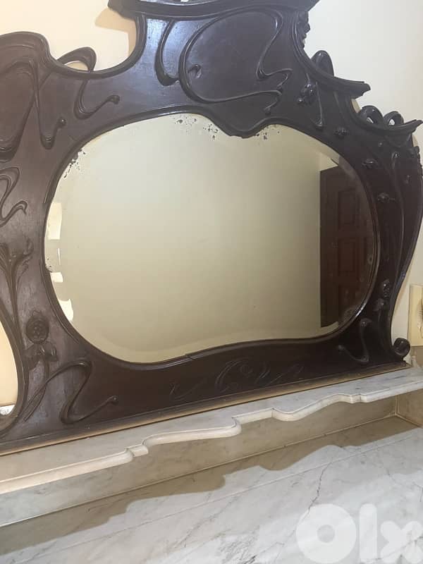 Antique Solid Wood Dresser with Marble Top & Mirror — 70+ Years Old 2