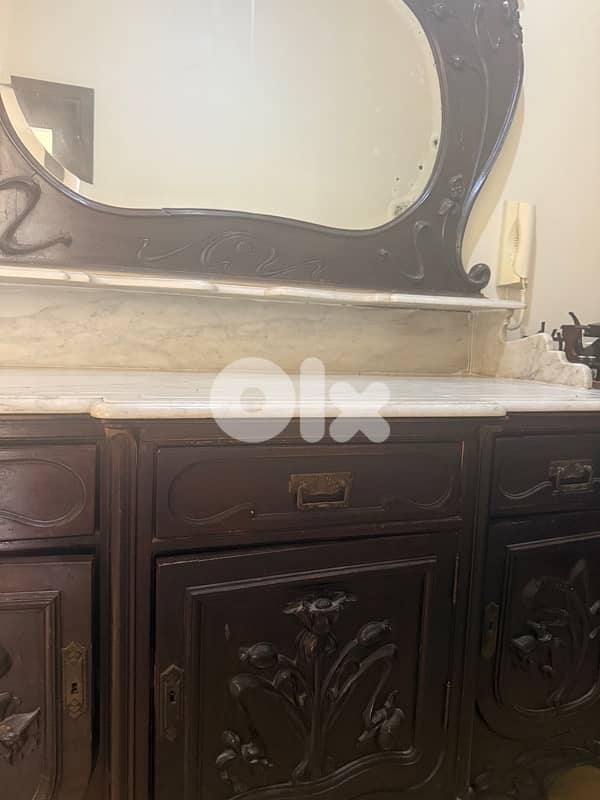 Antique Solid Wood Dresser with Marble Top & Mirror — 70+ Years Old 3