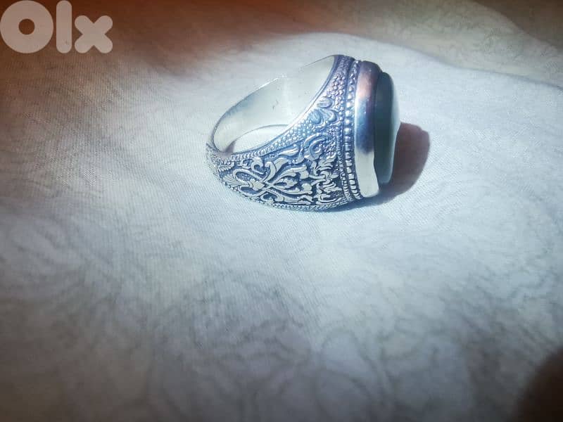 خاتم حجر عقيق ملبس بل فضه 2