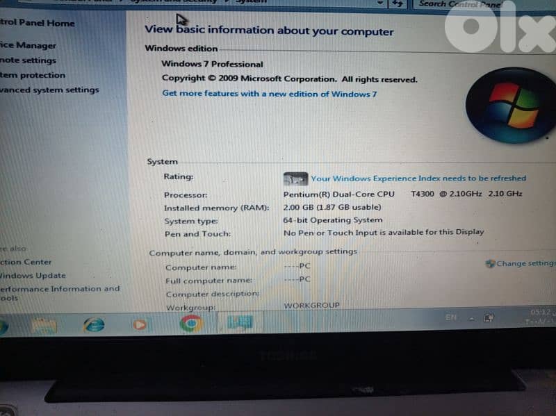 laptop toshiba pentium   hdd 500gb 2 gb ram 2