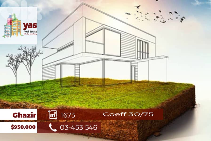 Ghazir 1673m2| Land | Coeff 30/75 | Prime Location | Sea View | GA 0