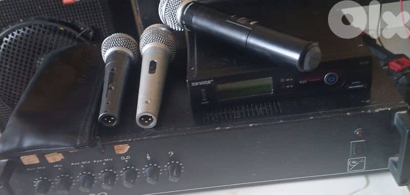 Live mixer+100volts amplifier+3 mic shure 1