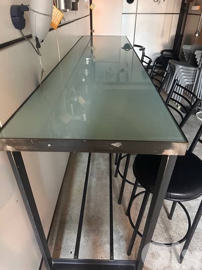 Metal and Glass Bar Table + Chairs