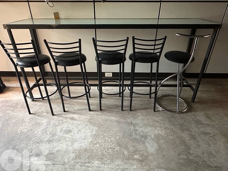 Metal and Glass Bar Table + Chairs 1